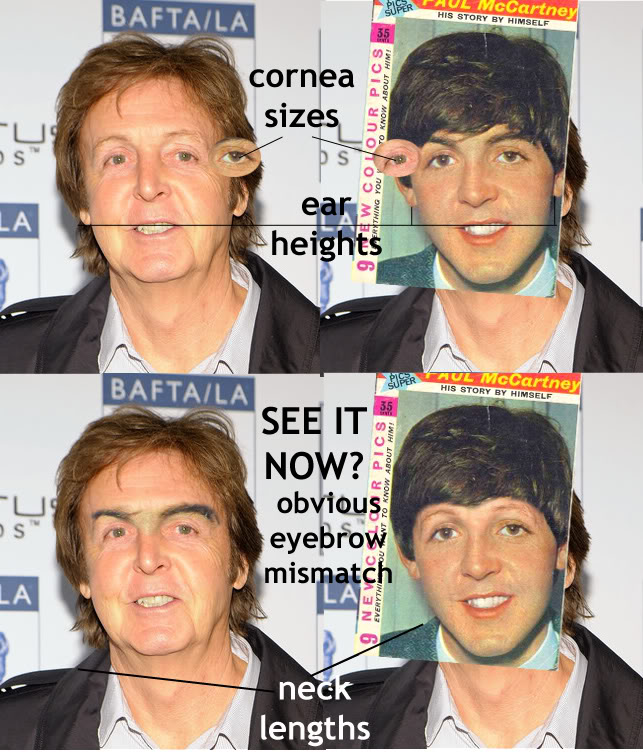 A diagram showing the facial changes of "Faul McCartney." 